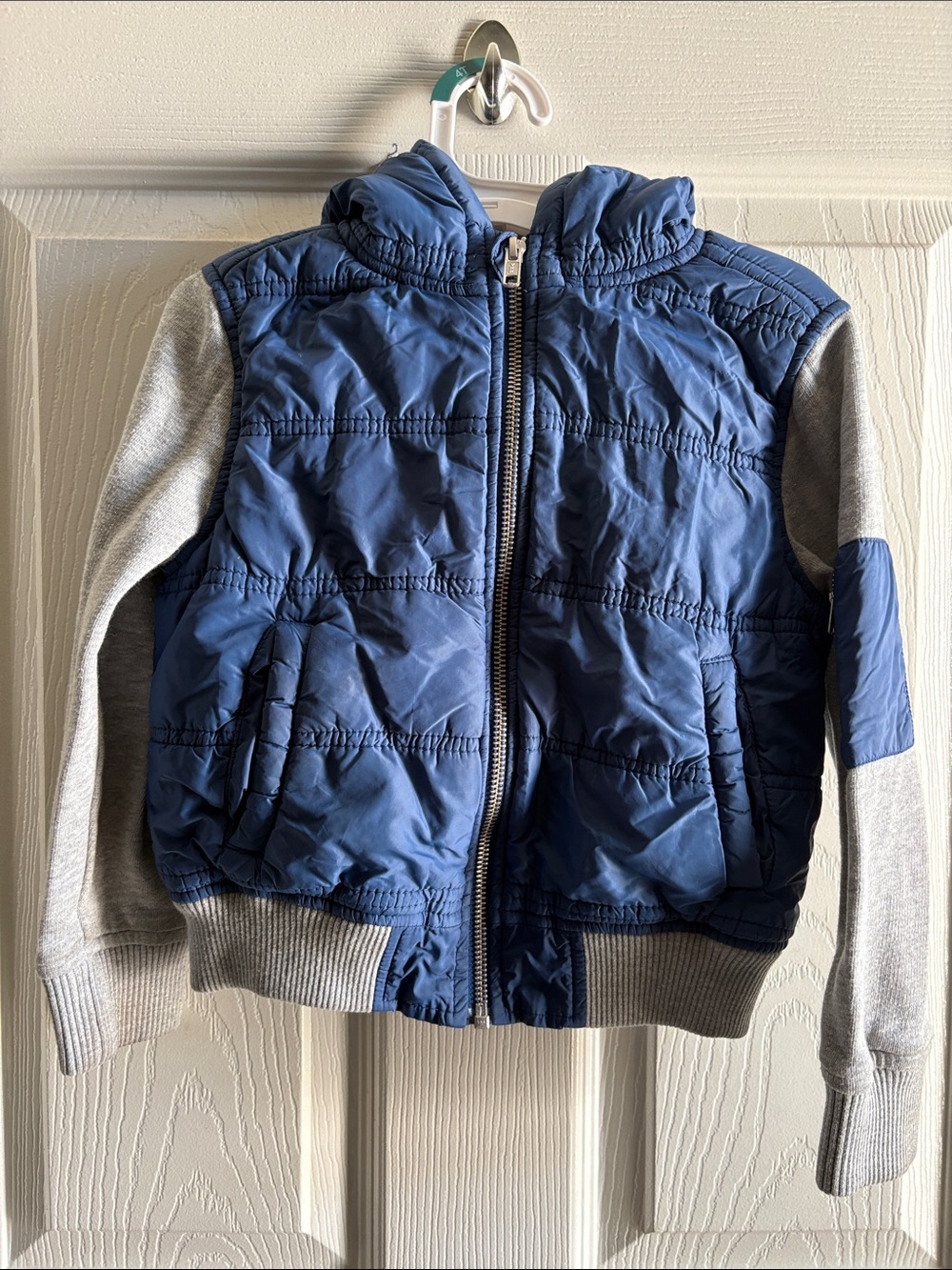 Tucker + Tate Blue Quilted Hooded Puffer with Gray Sleeves